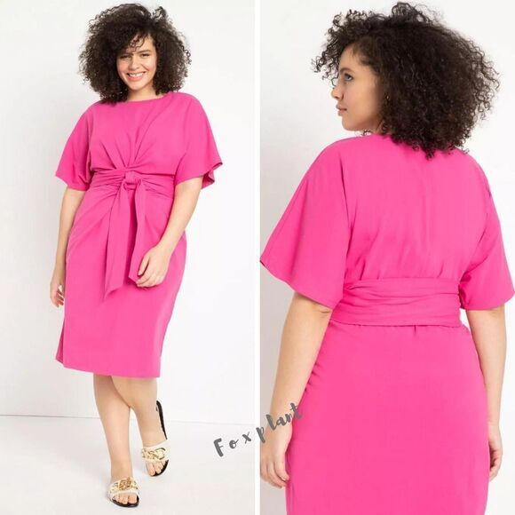 NEW Eloquii Pink‎ Cross Front Flutter Sleeve Dress, size 26 - Picture 1 of 15